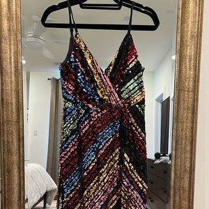 Rainbow Sequin Midi Cocktail Dress